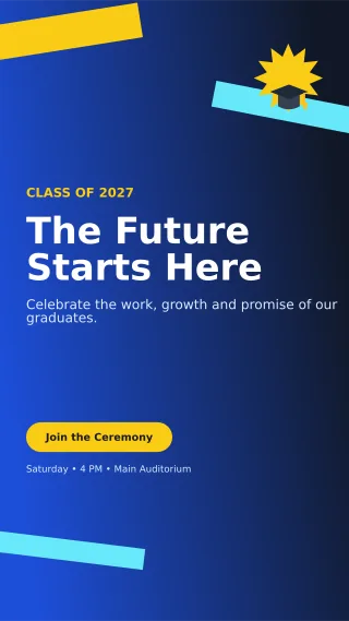 Kinetic Graduation Ceremony Mobile Invite — editable blue ceremony template, story / reel