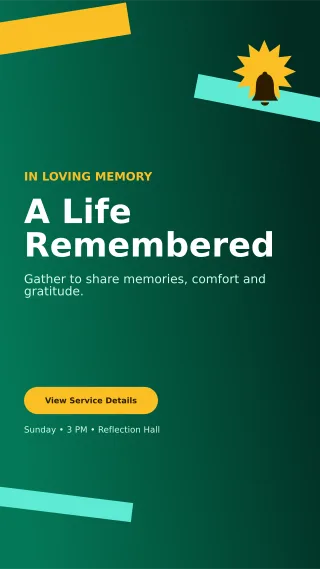 Kinetic Memorial Ceremony Mobile Invite — editable black ceremony template, story / reel