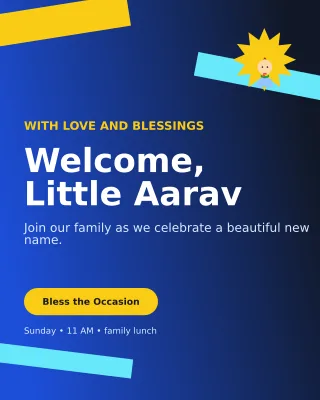 Kinetic Naming Ceremony Invitation — editable blue ceremony template, instagram portrait