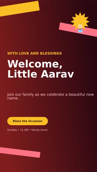 Kinetic Naming Ceremony Mobile Invite — editable black ceremony template, story / reel