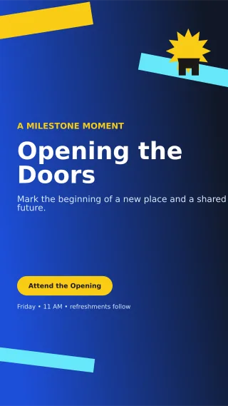 Kinetic Ribbon Cutting Mobile Invite — editable blue ceremony template, story / reel