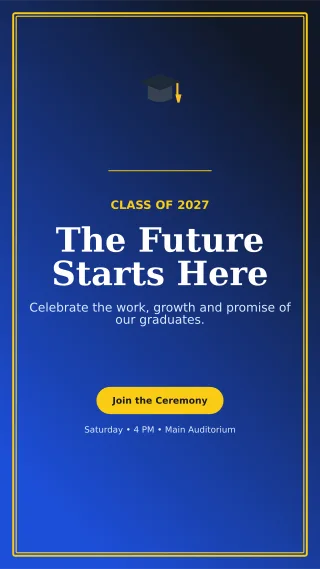 Luxe Graduation Ceremony Mobile Invite — editable blue ceremony template, story / reel