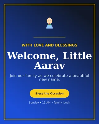 Luxe Naming Ceremony Invitation — editable blue ceremony template, instagram portrait
