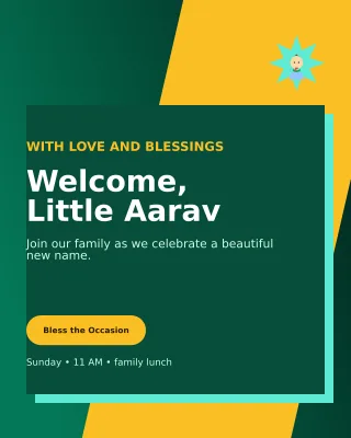 Neo Naming Ceremony Invitation — editable black ceremony template, instagram portrait