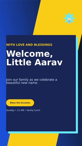 Neo Naming Ceremony Mobile Invite — editable blue ceremony template, story / reel