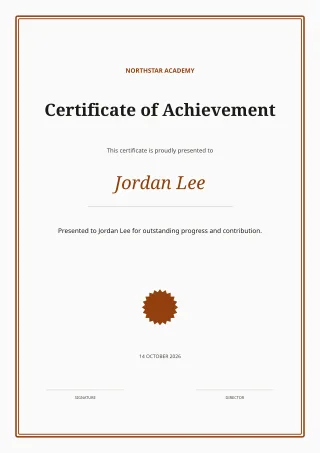 Certificate of Achievement — Editorial Amber — editable white certificate and label template, a4 print