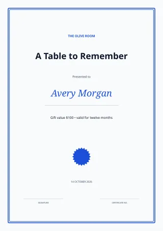 Gift Certificate — Clear Blue — editable white certificate and label template, a4 print