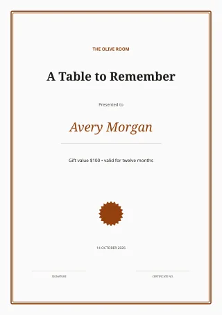 Gift Certificate — Editorial Amber — editable white certificate and label template, a4 print