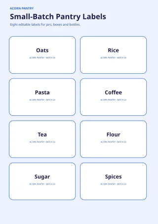 Product Label Sheet — Bold Indigo — editable white certificate and label template, a4 print
