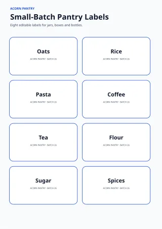 Product Label Sheet — Clear Blue — editable white certificate and label template, a4 print