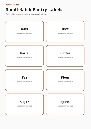 Product Label Sheet — Editorial Amber — editable white certificate and label template, a4 print