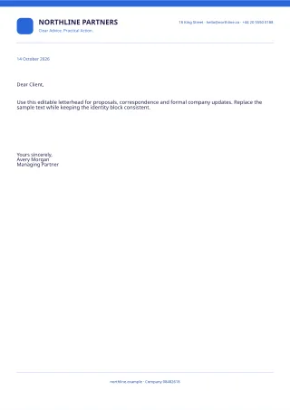 Professional Letterhead — Bold Indigo — editable white certificate and label template, a4 print