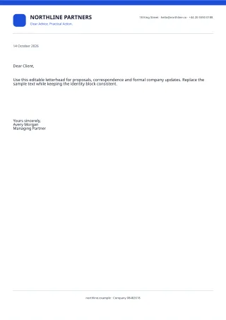 Professional Letterhead — Clear Blue — editable white certificate and label template, a4 print