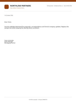 Professional Letterhead — Editorial Amber — editable white certificate and label template, a4 print