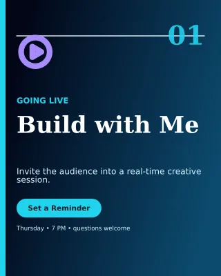 Editorial Livestream Announcement Portrait Post — editable black creator template, instagram portrait