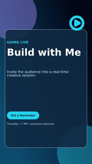 Glass Livestream Announcement Story — editable black creator template, story / reel