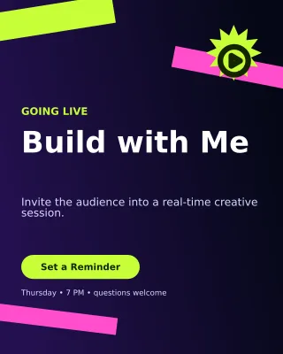 Kinetic Livestream Announcement Portrait Post — editable black creator template, instagram portrait