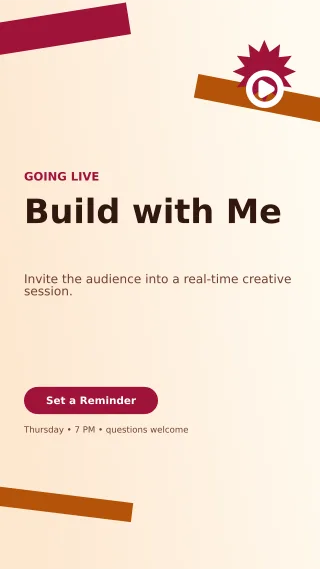 Kinetic Livestream Announcement Story — editable white creator template, story / reel