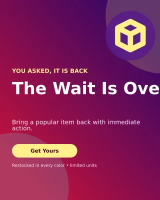 Aurora Back in Stock Portrait Post — editable purple retail promotion template, instagram portrait