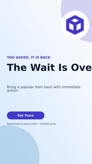 Aurora Back in Stock Story — editable white retail promotion template, story / reel