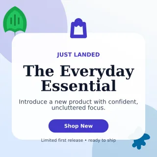 Botanical New Arrival Square Post — editable white retail promotion template, instagram post