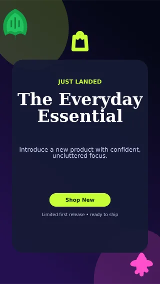 Botanical New Arrival Story — editable black retail promotion template, story / reel