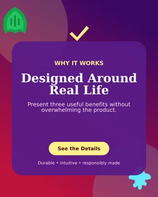 Botanical Product Benefits Portrait Post — editable purple retail promotion template, instagram portrait