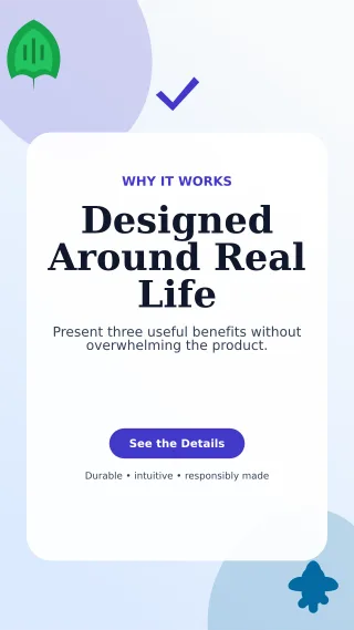 Botanical Product Benefits Story — editable white retail promotion template, story / reel