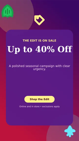 Botanical Seasonal Sale Story — editable purple retail promotion template, story / reel