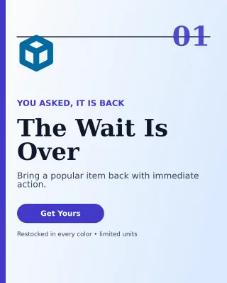 Editorial Back in Stock Portrait Post — editable white retail promotion template, instagram portrait