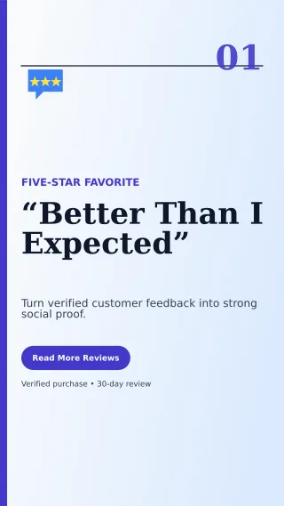 Editorial Customer Review Story — editable white retail promotion template, story / reel