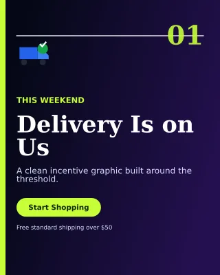 Editorial Free Shipping Portrait Post — editable black retail promotion template, instagram portrait