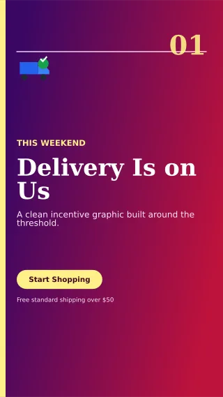 Editorial Free Shipping Story — editable purple retail promotion template, story / reel