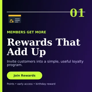 Editorial Loyalty Program Square Post — editable black retail promotion template, instagram post