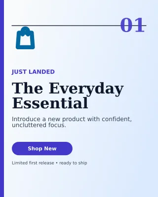 Editorial New Arrival Portrait Post — editable white retail promotion template, instagram portrait