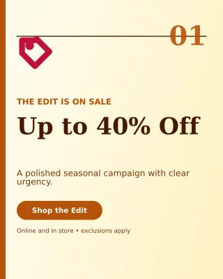 Editorial Seasonal Sale Portrait Post — editable white retail promotion template, instagram portrait
