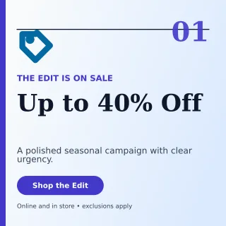 Editorial Seasonal Sale Square Post — editable white retail promotion template, instagram post