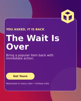 Glass Back in Stock Portrait Post — editable purple retail promotion template, instagram portrait