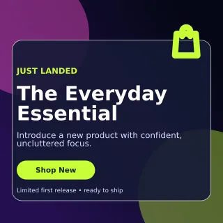 Glass New Arrival Square Post — editable black retail promotion template, instagram post