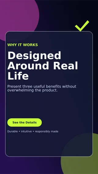Glass Product Benefits Story — editable black retail promotion template, story / reel