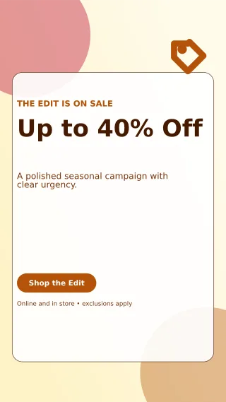 Glass Seasonal Sale Story — editable white retail promotion template, story / reel