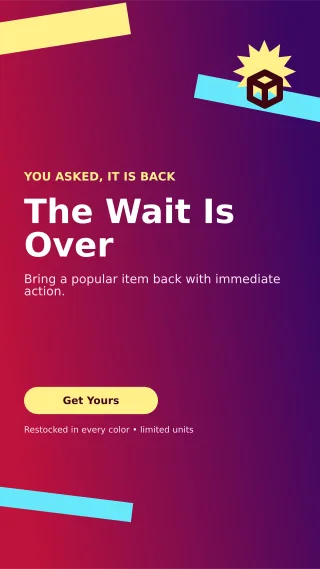 Kinetic Back in Stock Story — editable purple retail promotion template, story / reel