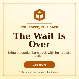 Luxe Back in Stock Square Post — editable white retail promotion template, instagram post