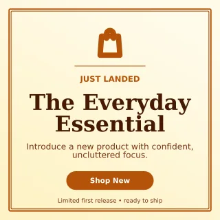 Luxe New Arrival Square Post — editable white retail promotion template, instagram post