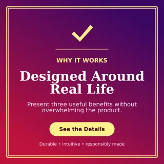 Luxe Product Benefits Square Post — editable purple retail promotion template, instagram post