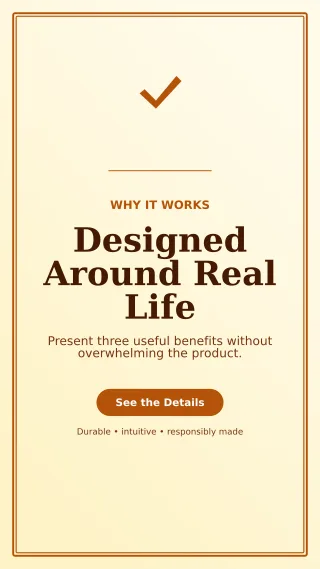 Luxe Product Benefits Story — editable white retail promotion template, story / reel