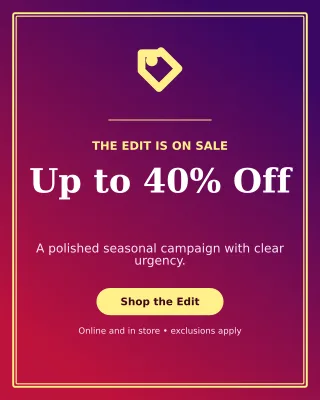 Luxe Seasonal Sale Portrait Post — editable purple retail promotion template, instagram portrait