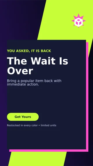 Neo Back in Stock Story — editable black retail promotion template, story / reel