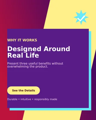 Neo Product Benefits Portrait Post — editable purple retail promotion template, instagram portrait