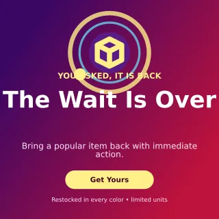 Orbit Back in Stock Square Post — editable purple retail promotion template, instagram post